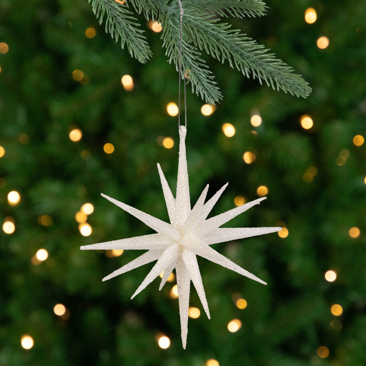 Northlight Sparkling Glitter Starburst Hanging Christmas Ornament - 6" - White